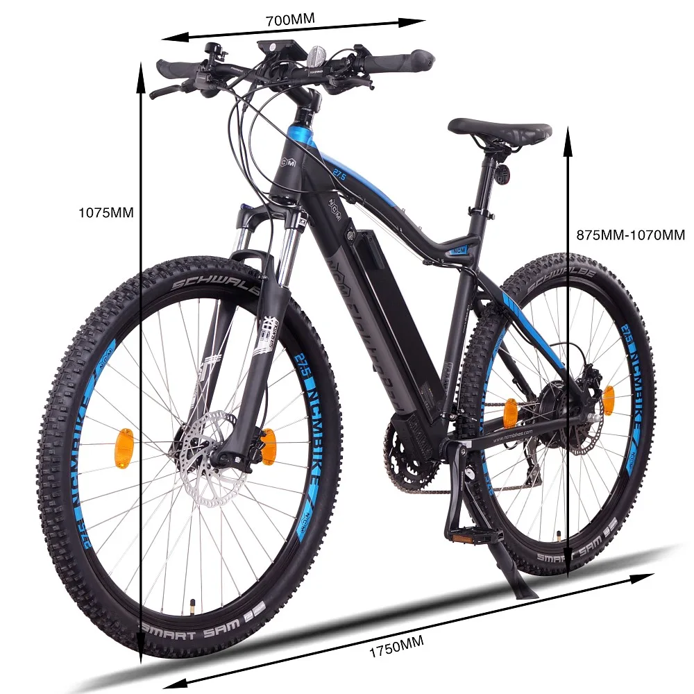 NCM Moscow Plus E-Mountainbike 27,5 Zoll in Schwarz – leistungsfähiges Elektro-MTB für anspruchsvolle Strecken und Outdoor-Trails, mit Abmessungen (Höhe, Breite und Länge)
