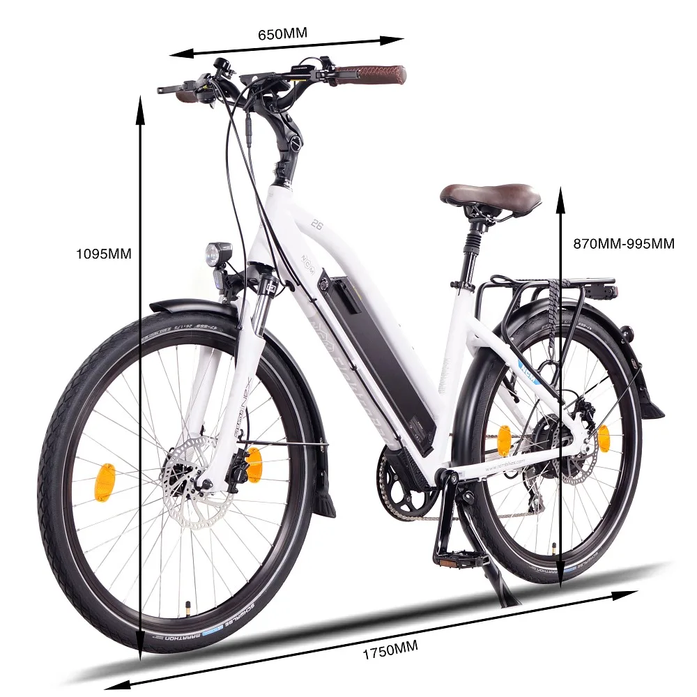 NCM Milano Plus E-Trekkingbike Weiß 26 Zoll in Abmessungen (Höhe, Breite, Weite)