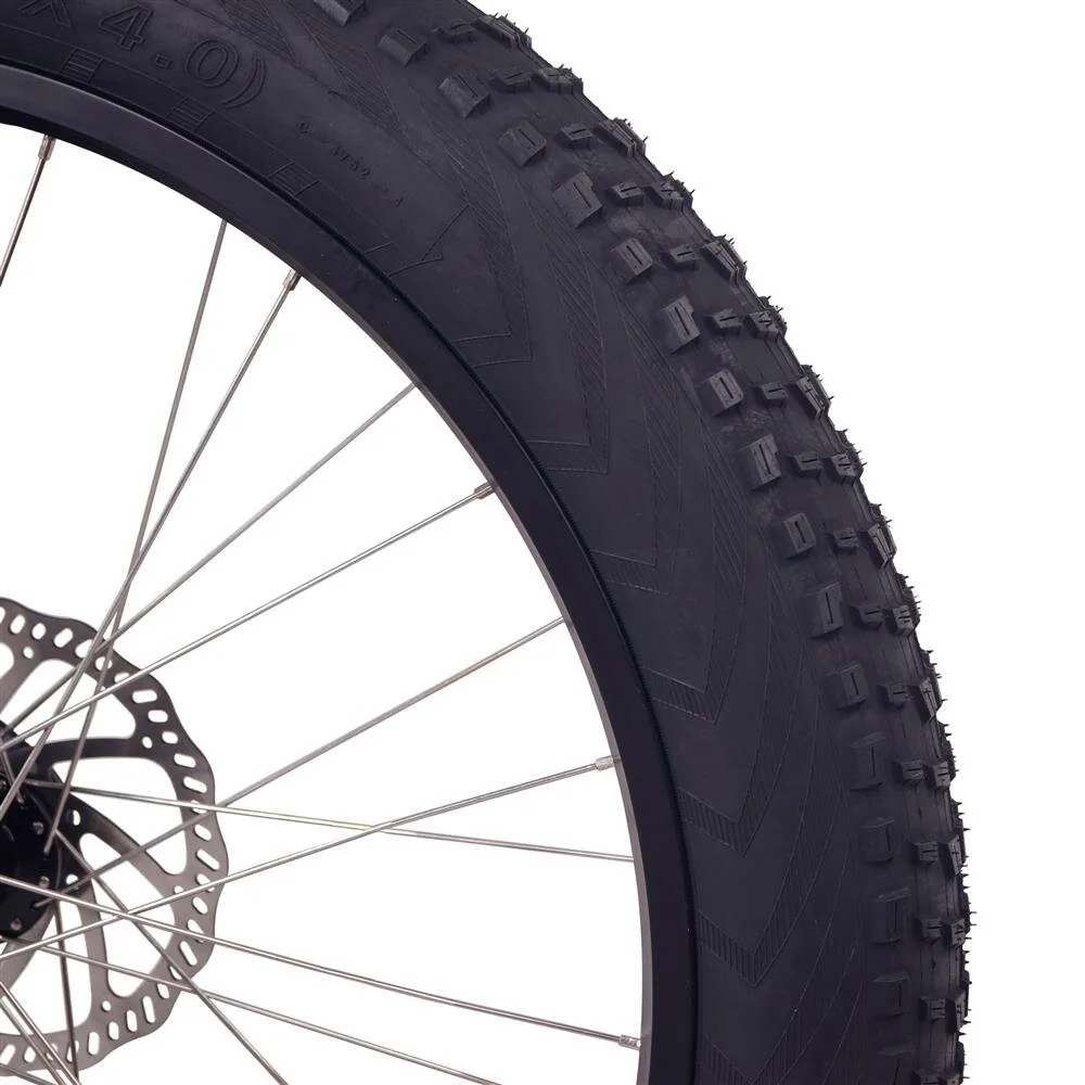 Reifen eines NCM Aspen Fatbike E-Bikes – Detailaufnahme
