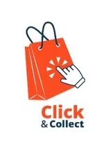 Symbol einer orangefarbenen Tüte mit Klick-Grafik – Partner werden im Click & Collect System von E-Move24