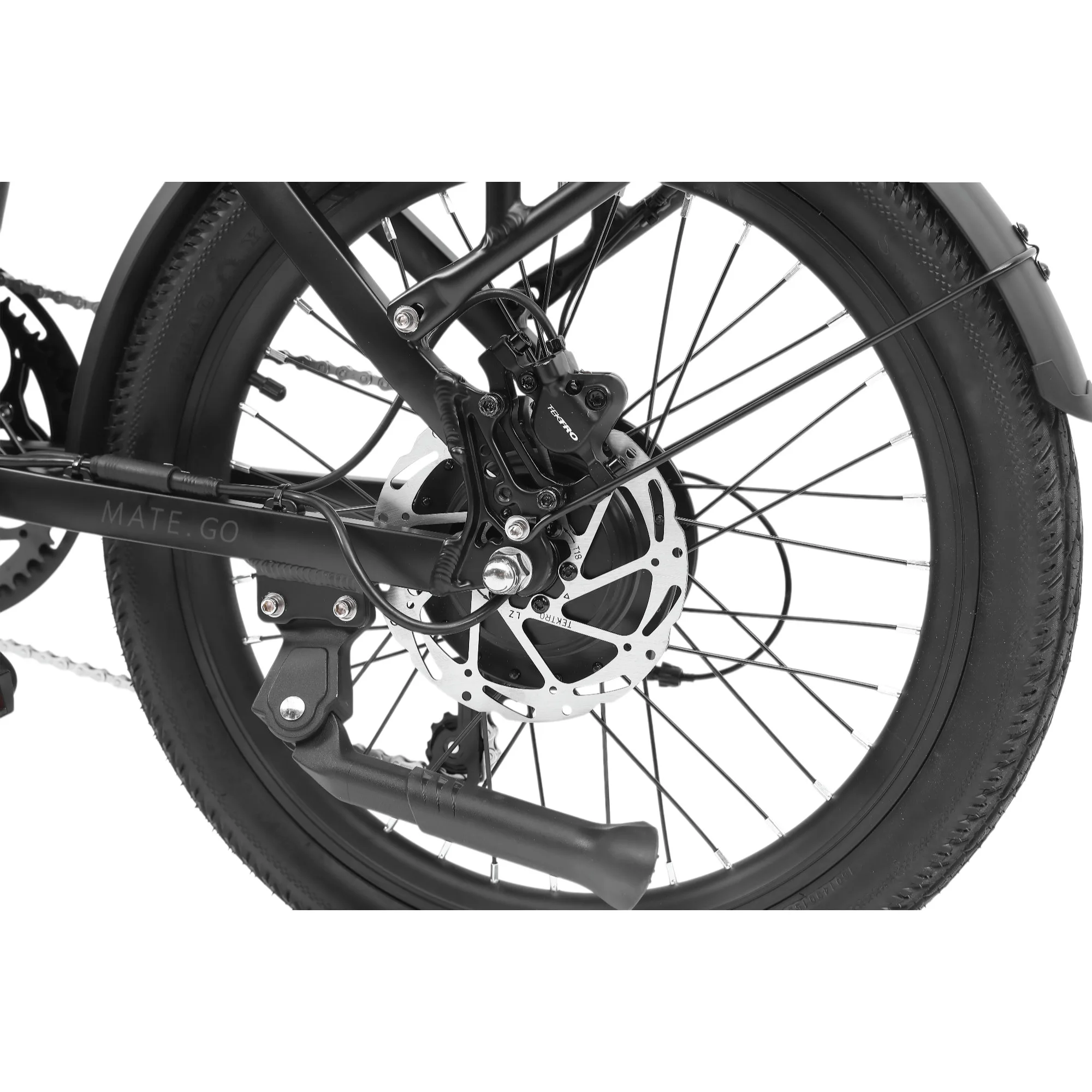 Detailansicht der Schaltung der Marke Tektro am MATE GO Faltrad