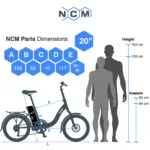 Maßtabelle und Rahmengeometrie des NCM Paris 20 Zoll E-Bikes für die richtige Größenwahl