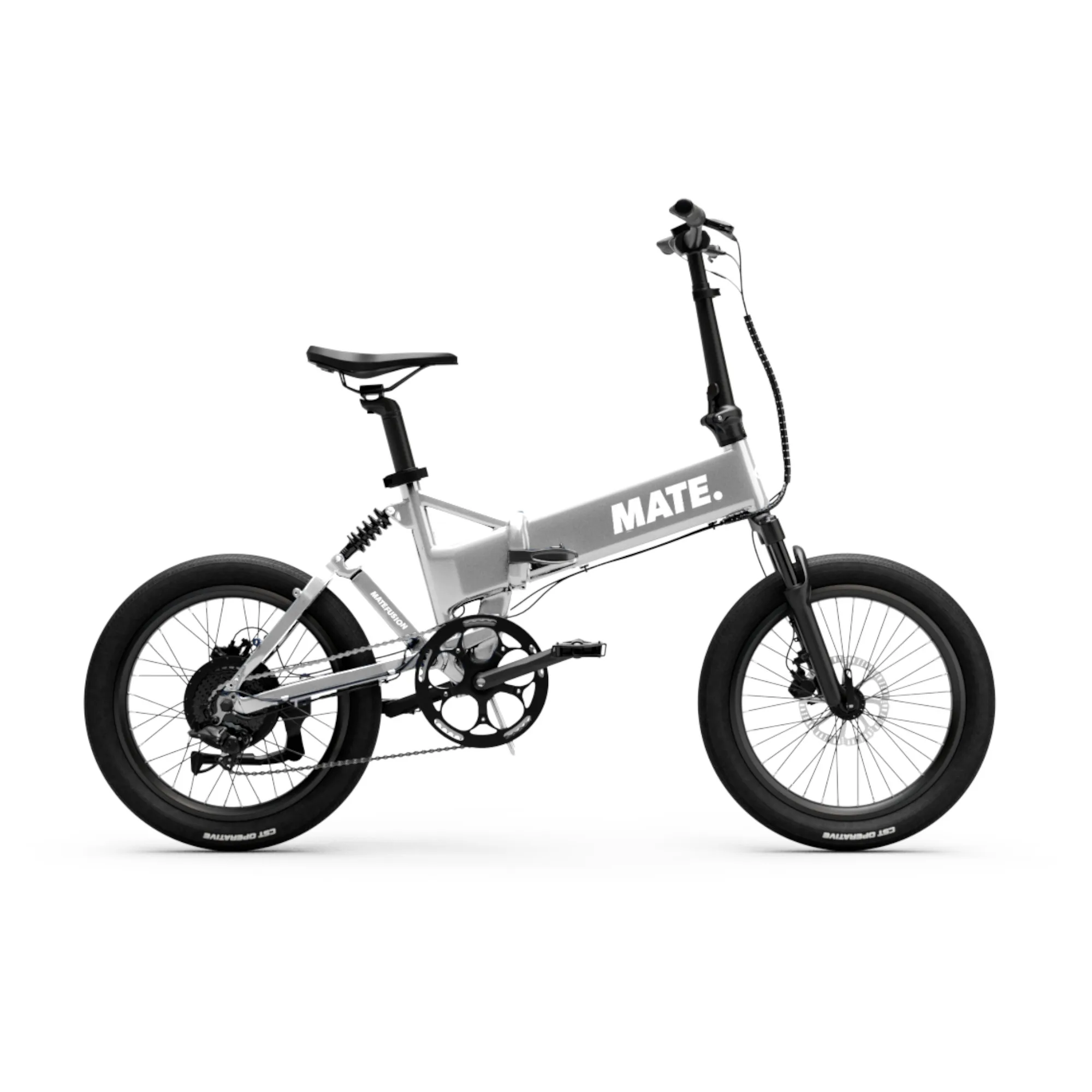 MATE FUSION E-Faltrad in Silver Comet – stylisches, faltbares E-Bike für urbane Fahrten
