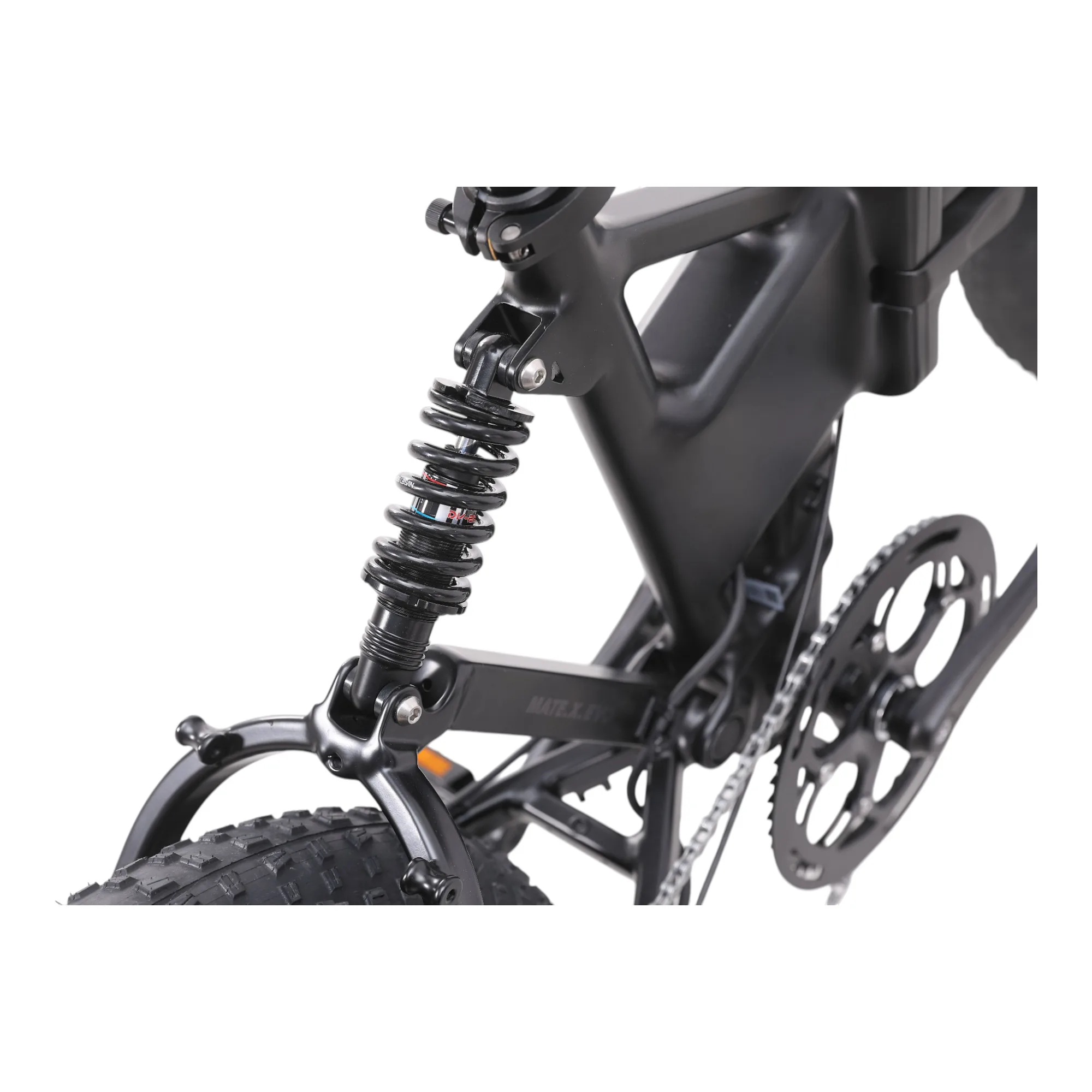 Mate x Evo Faltrad Stoßdämpfer – Nahaufnahme